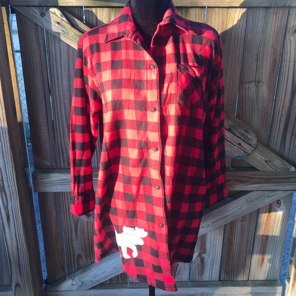 Lazy One Red & Black Lumberjack Plaid Flannel Cot… - image 1